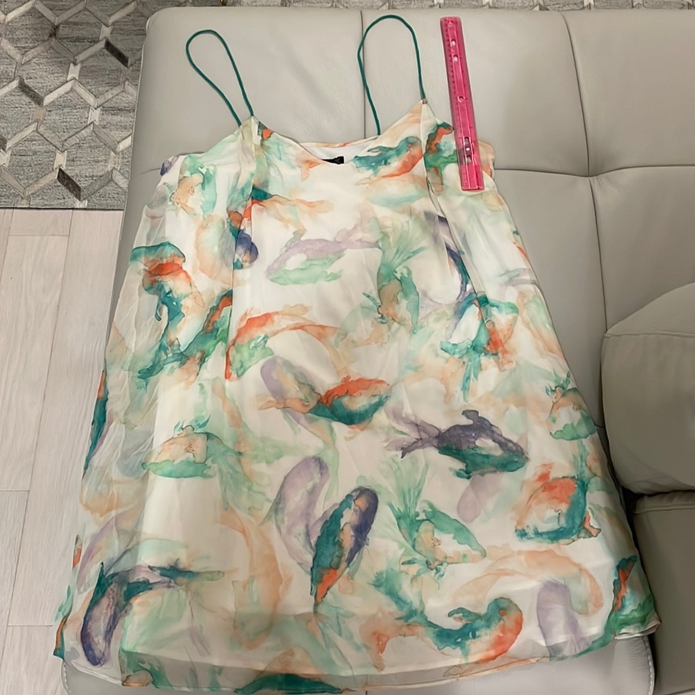 Zara watercolor printed floral spaghetti strap dress (size L)